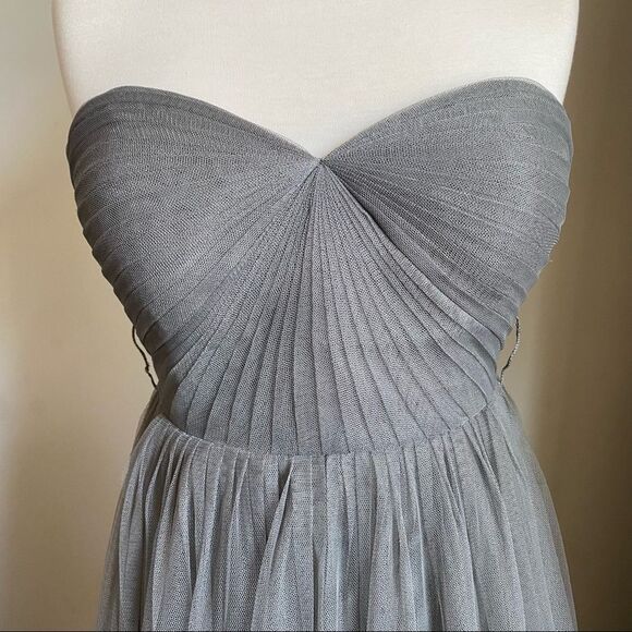 Jenny Yoo Collection Pleated Chiffon Charcoal Gray Tulle Dress Size 8 - Picture 6 of 15
